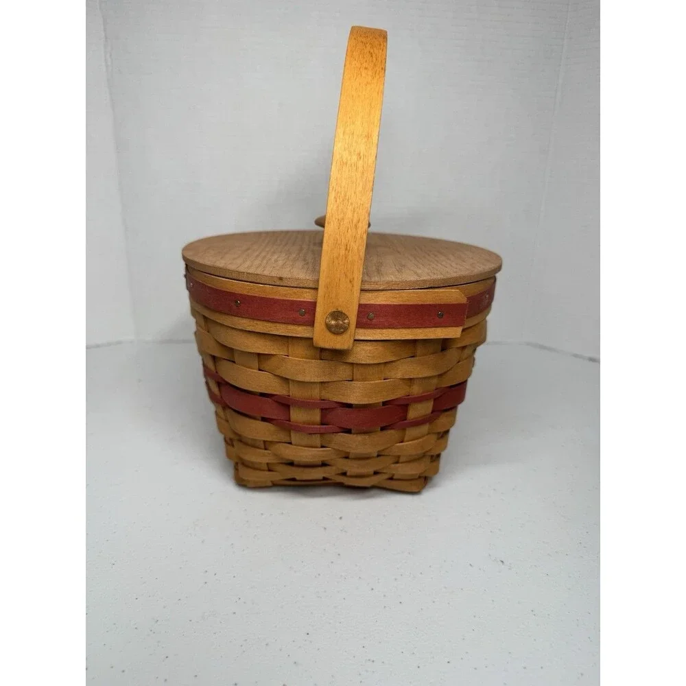 Longaberger Christmas Collection 1994 Jingle Bell Basket with Lid Red Accents